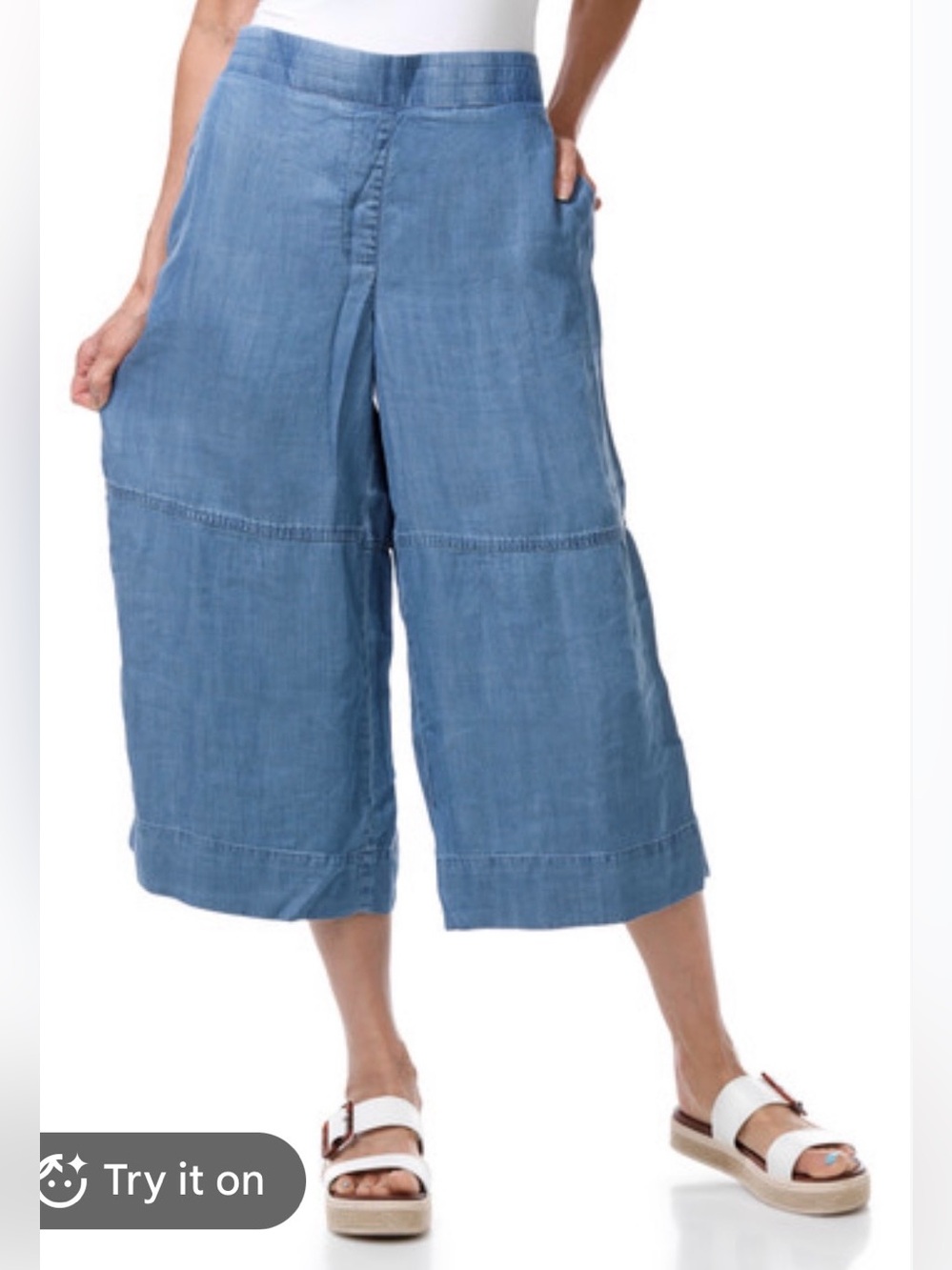 2 for $25 Coral Bay Lyocell Cropped Pull On Wide Leg Pants Blue Size L EUC